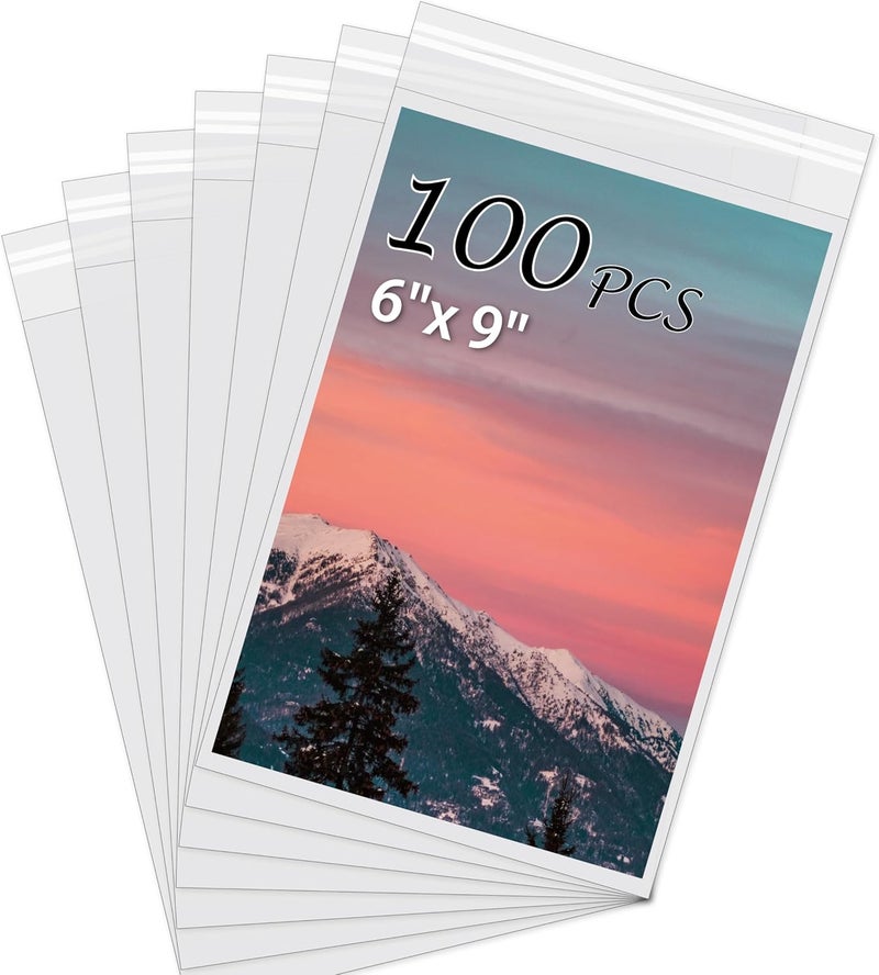 Somime Acid-Free Picture Sleeves, 100Pack Crystal Clear Storage Bags for 6x9 Art Prints, Pictures, Photos, Frame Mats (Bag Size: 6 1/2" x 9 1/2") - Image 1